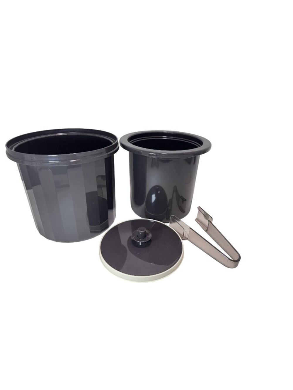 Vtg Tupperware Ice Bucket Insulated 3 Piece Dark Brown #1683-2 Push Button Lid